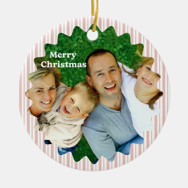 Ornamento De Cerâmica Retro Red Christmas Party Striped  (Frente)