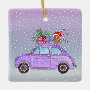 Ornamento De Cerâmica Retro Retro Roxo Fiat 500 com presentes de Natal