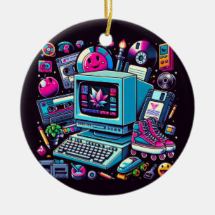 Ornamento De Cerâmica Retro Tech Playground: Uma Odisseia Nostálgica Dos