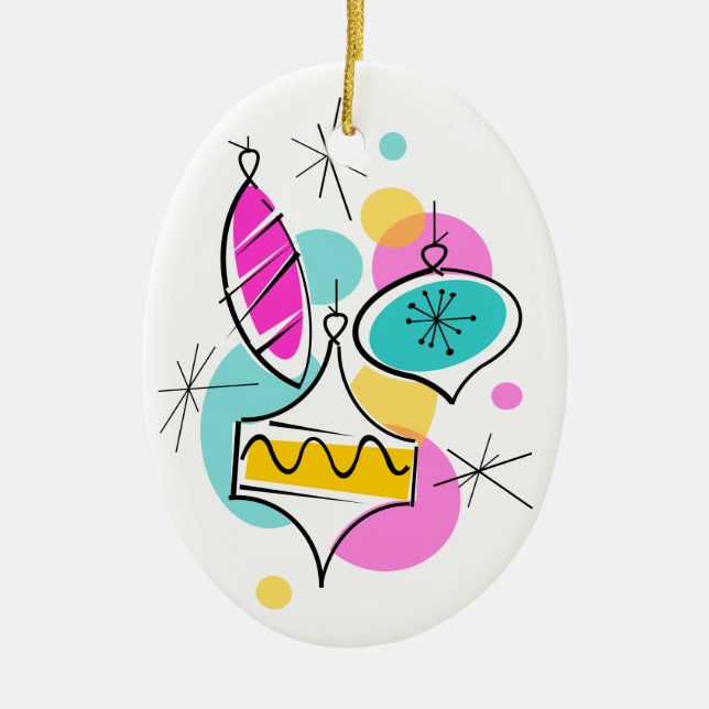 Ornamento De Cerâmica Retro Tree Baubles Group Ornament oval (Frente)