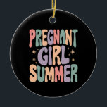 Ornamento De Cerâmica Revelação de Gravidez Menina Grávida Churrasco de<br><div class="desc">Revelação de Gravidez Menina Grávida Churrasco de Bebê de Verão</div>