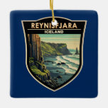 Ornamento De Cerâmica Reynisfjara Beach Islândia Viagem Art Vintage<br><div class="desc">Reynisfjara num estilo de arte vetorial. Reynisfjara é uma praia mundialmente famosa de areia negra encontrada na costa sul da Islândia,  ao lado de Vik í Myrdal.</div>