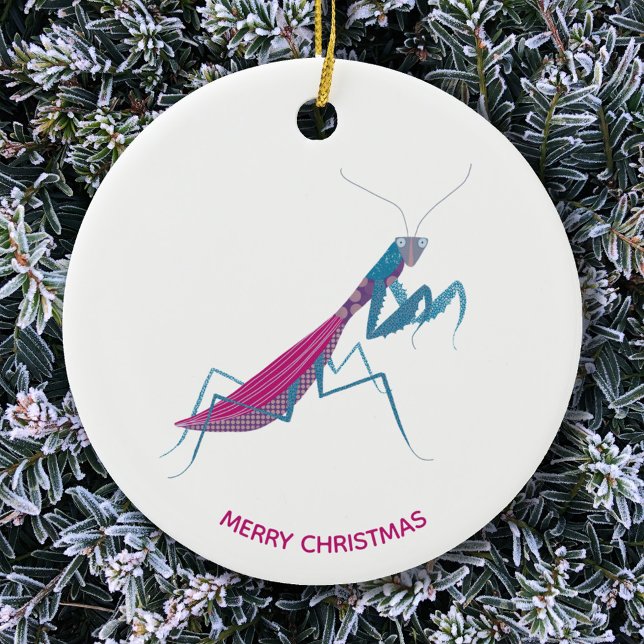 Ornamento De Cerâmica Rezando Texto Personalizado da Mantis (Funny Praying Mantis insect custom text Christmas ornament)