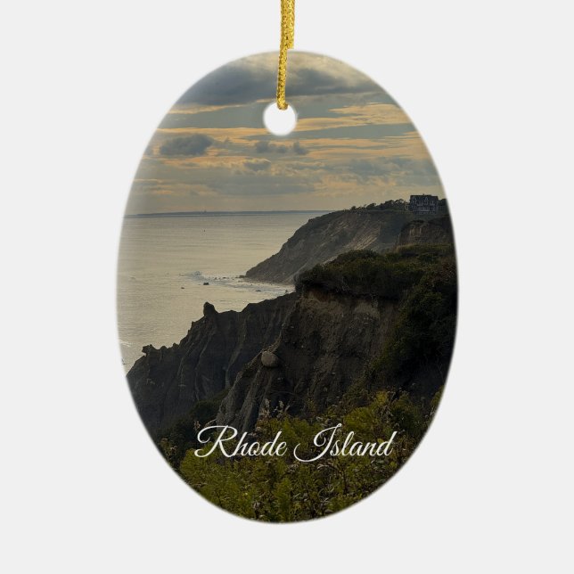 Ornamento De Cerâmica Rhode Island Cliffside Sunset Ornament (Frente)