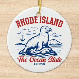 Ornamento De Cerâmica Rhode Island Ocean State Seal Design