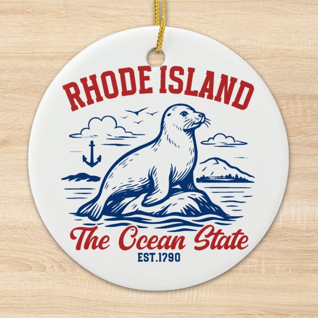 Ornamento De Cerâmica Rhode Island Ocean State Seal Design (Criador carregado)