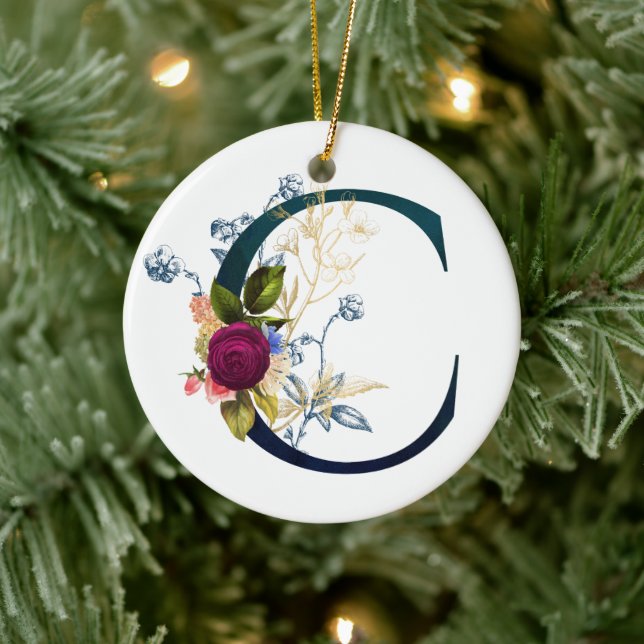Ornamento De Cerâmica Rico Floral Monograma - Letra C (Árvore)