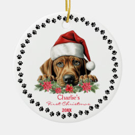 Ornamento De Cerâmica Ridgeback Cachorro Noel-Hat Rhodesian Bonito Impre