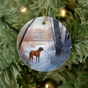 Ornamento De Cerâmica Ridgeback da Rodésia Deixou nevar o Natal