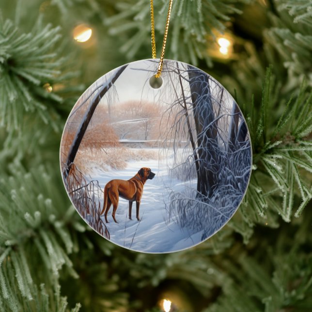 Ornamento De Cerâmica Ridgeback da Rodésia Deixou nevar o Natal (Árvore)