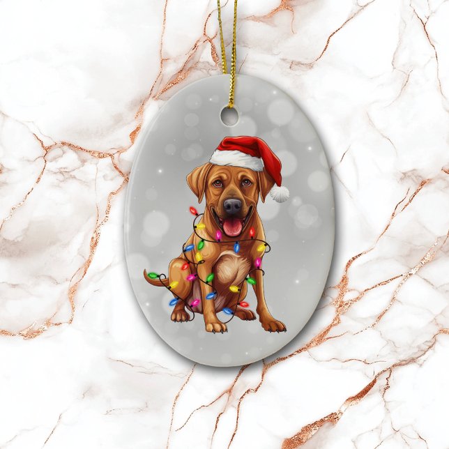 Ornamento De Cerâmica Ridgeback da Rodésia embalada em Luzes de Natal (Criador carregado)