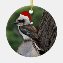 Ornamento De Cerâmica Rindo Kookaburra Pássaro Natal Red Santa Hat