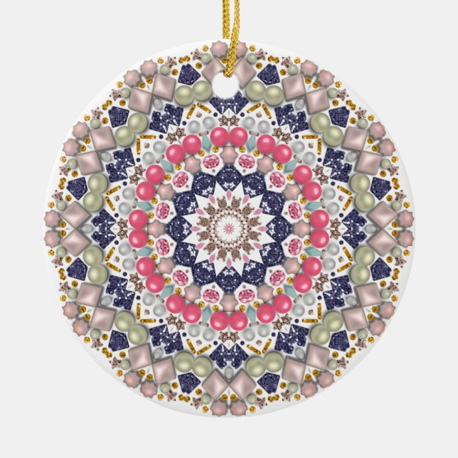 Ornamento De Cerâmica Rinestones, sequências, confete (Frente)