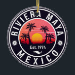 Ornamento De Cerâmica Riviera Maya México Retro Sunset Palm Souvenirs<br><div class="desc">A praia da Riviera Maya México - Árvore Tropical de Palma Tropical 60 Souvenirs Vintage design é o presente perfeito para qualquer pessoa que aprecie a beleza das praias primitivas de Riviera Maya. Com a sua vibração retrógrada do verão, esta design exude o charme de uma era passada, transportando-o para...</div>