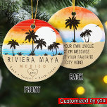 Ornamento De Cerâmica Riviera Maya México Retro Sunset Palm tree 60s<br><div class="desc">Riviera Maya retro design de praia para férias. Riviera Maya Mexico Cities Vintage souvenir para viagem das Cidades de Praia do México. Trabalho de arte de praia de Riviera Maya para férias e mochilas do México. Riviera Maya retro souvenir. Design para mochilas e viagem para o México. Praia com o...</div>