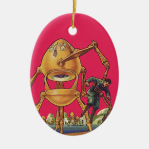 Ornamento De Cerâmica Robô Alien de Ficção Científica Vintage Captura Ho