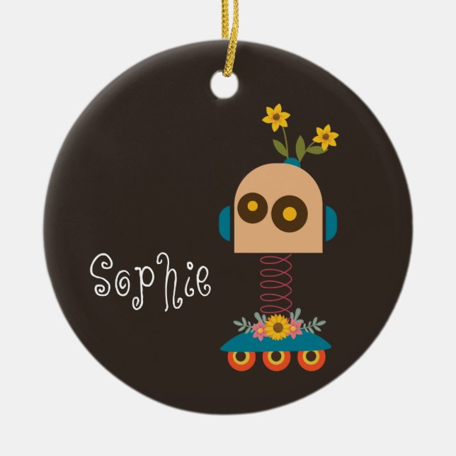 Ornamento De Cerâmica Robô bonito de Natal (Frente)