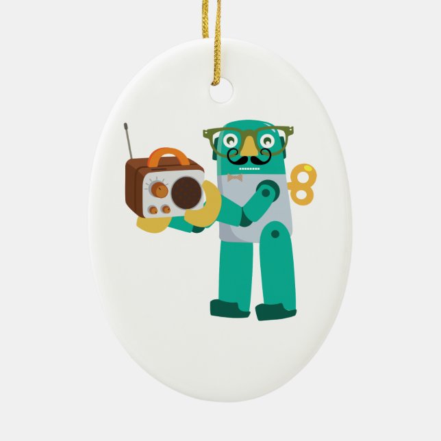 Ornamento De Cerâmica Robô retromotor com rádio (Verso)