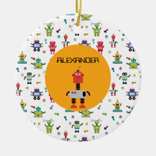 Ornamento De Cerâmica Robôs Multicoloridos Fofos Nome Personalizado para