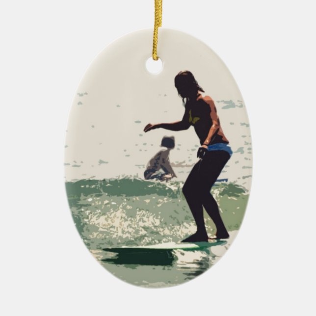 Ornamento De Cerâmica Rocha das meninas do surfista (Frente)