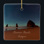 Ornamento De Cerâmica Rock Haystack do Oregon Beach<br><div class="desc">Cannon Beach Oregon Haystack Rock,  fotografia de praia linda com estrelas sobre o oceano.</div>