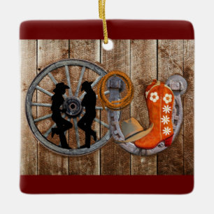 Ornamento De Cerâmica Roda de Vagão de Ferradura do Cowboy Ocidental