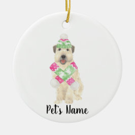 Ornamento De Cerâmica Roda Personalizada Terrier Natal Pink Scarf