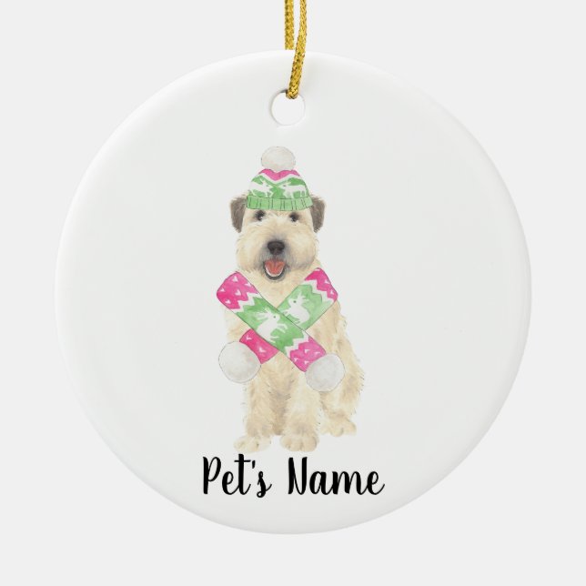 Ornamento De Cerâmica Roda Personalizada Terrier Natal Pink Scarf (Frente)