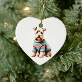 Ornamento De Cerâmica Roda Revestida Maciça Terrier no Sweater de Natal