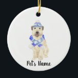 Ornamento De Cerâmica Rodas Personalizadas Terrier Christmas Blue Scarf<br><div class="desc">Eu estou apaixonado por esta ilustração bizarra e detalhada da aquarela de um sorridente pavoroso com um pequeno chapéu azul de esqui e roupa de cachecol! Personalize estes ornamentos e faça uma lista agradável este ano! Para os presentes perfeitos, junte-os a um item correspondente da coleção para um cuidadoso e...</div>