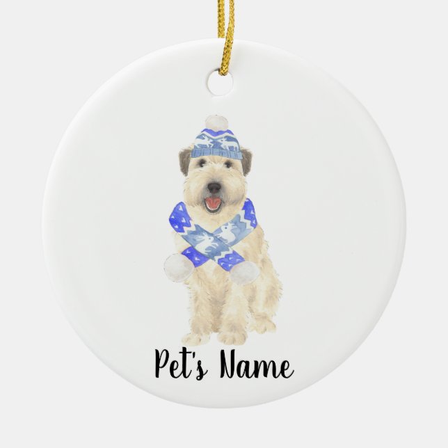 Ornamento De Cerâmica Rodas Personalizadas Terrier Christmas Blue Scarf (Frente)