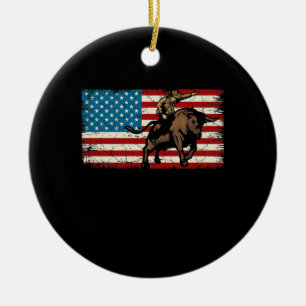 Ornamento De Cerâmica Rodeo Bull Rider Patriota Americana Flag Cowboys
