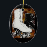 Ornamento De Cerâmica Roller Skating Ornament - Skates Vintage<br><div class="desc">Skates de roletes brancos e pretos sobre um fundo abstrato de tons castanhos.</div>