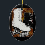 Ornamento De Cerâmica Roller Skating Ornament - Skates Vintage<br><div class="desc">Skates de roletes brancos e pretos sobre um fundo abstrato de tons castanhos.</div>