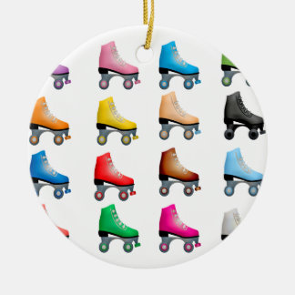 Ornamento De Cerâmica Rollerskates Retro de Padrões Coloridos de Skates 