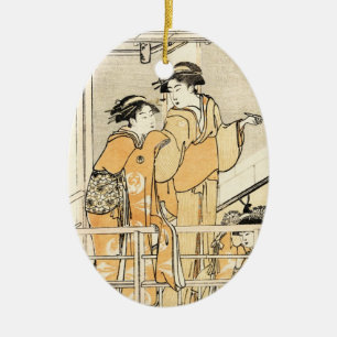 Ornamento De Cerâmica Rolo japonês legal das gueixas do ukiyo-e dois do