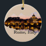 Ornamento De Cerâmica Roma, Itália: A Cidade Romântica à Noite<br><div class="desc">O sol pôs-se sobre o rio Tiber,  deixando a cidade de Roma,  a Itália e a cidade Vaticano cintilantes no início da noite. Um destino de férias romântico,  Roma é um destino obrigatório. Esse ornamento cerâmico é totalmente personalizável e pronto para ser personalizado.</div>