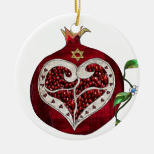 Ornamento De Cerâmica Romã Judaica Coração Hanukkah Rosh Hashanah