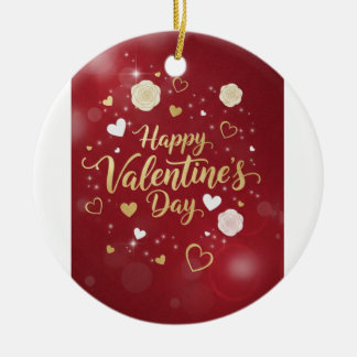 Ornamento De Cerâmica Romance Vermelho e Dourado para o seu cartão de fe