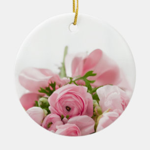 Ornamento De Cerâmica Romântico Casamento Adorava Buquê Flor Rosa Suave