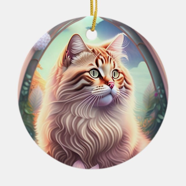 Ornamento De Cerâmica Romantik Katze mit Blumen (Frente)