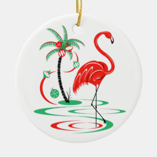 Ornamento De Cerâmica Ronda Flamingo de Natal Vermelho