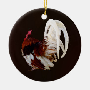 Ornamento De Cerâmica Rooster Vermelho com Penas Brancas
