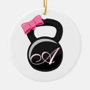 Ornamento De Cerâmica Rosa "A " de Kettlebell do arco e do monograma