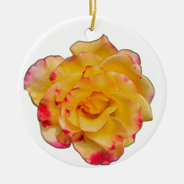 Ornamento De Cerâmica Rosa Amarela e Rosa (Frente)