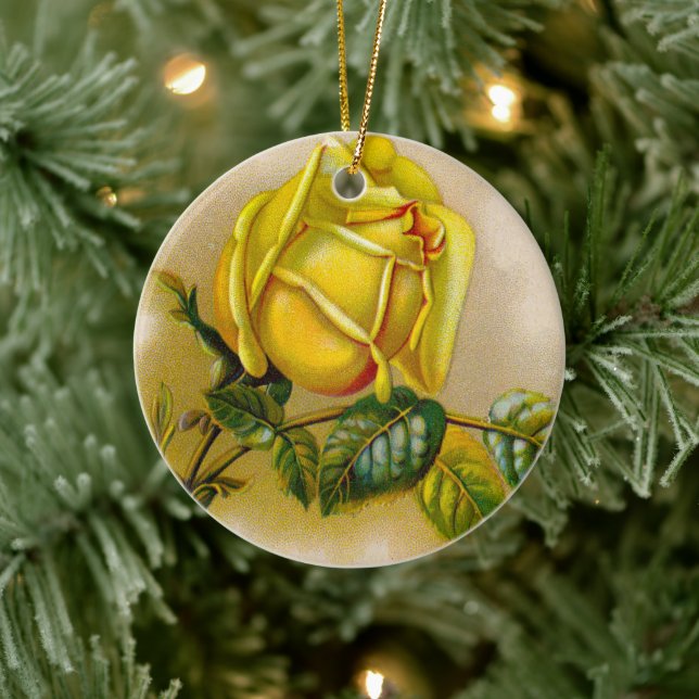 Ornamento De Cerâmica Rosa Amarelo Antiquado Vintage Impressão de Arte F (Árvore)