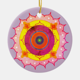 Ornamento De Cerâmica Rosa amarelo da mandala