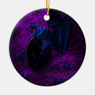 Ornamento De Cerâmica Rosa azul preto assustador, aranhas pretas, roxo,