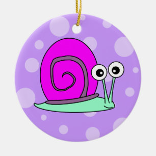 Ornamento De Cerâmica Rosa bonito dos desenhos animados do caracol com