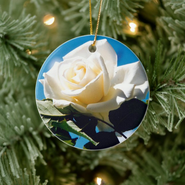 Ornamento De Cerâmica Rosa Branca de Natal - Celebrar a Vida (Árvore)